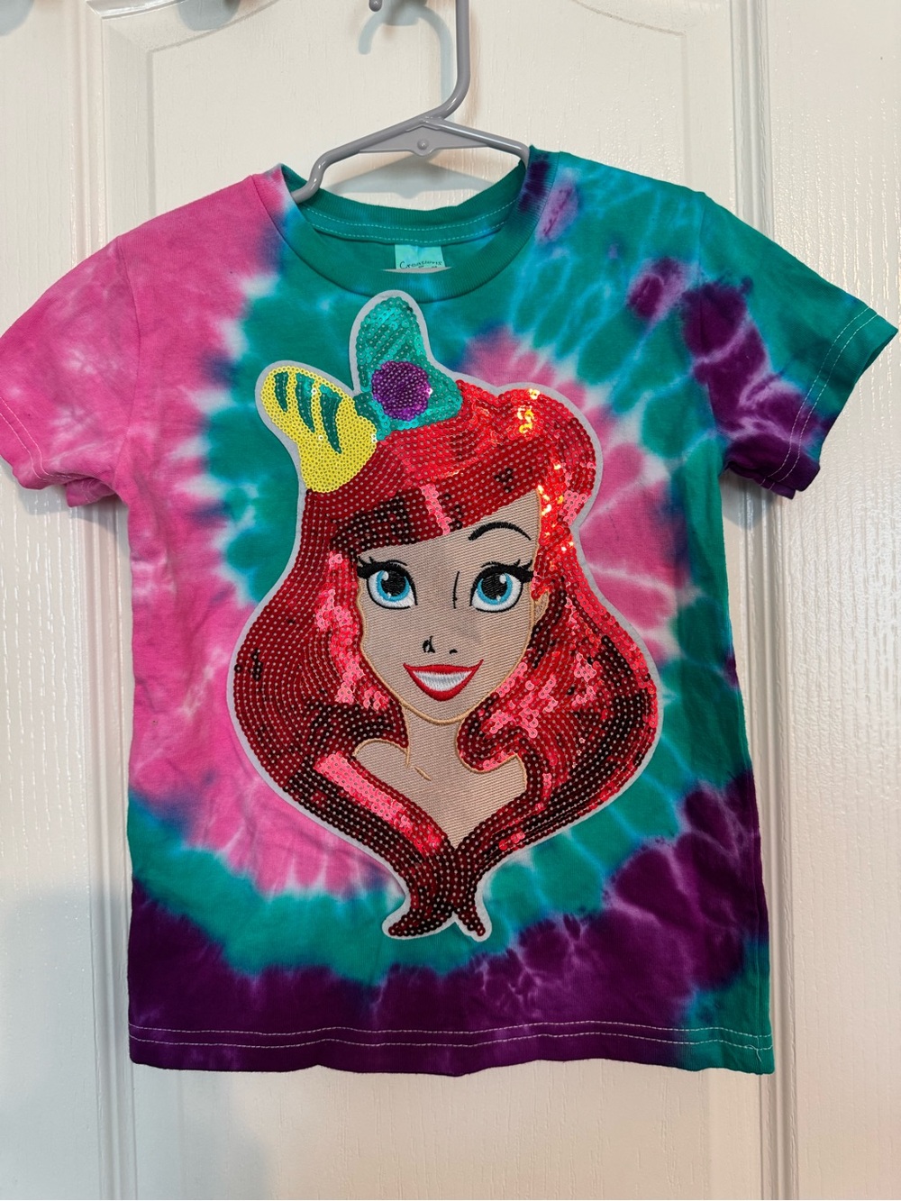 Kids Tie-Dye Ariel Sequin Graphic Tee in Pink, Teal, & Purple
